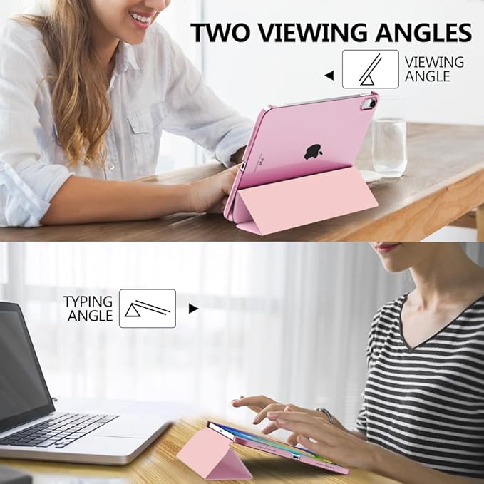 Husa pentru iPad Generatia a 10-a (2022) 10.9", Husa Tableta Subtire si Usoara din Piele PU cu Functie Auto Sleep/Wake, Spate din PC Translucent, roz pal
