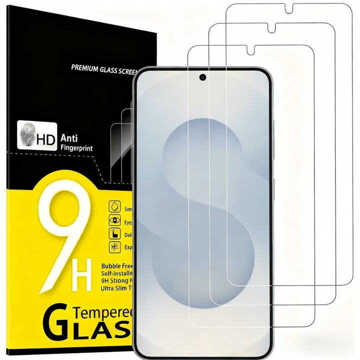 Set de 3 Protectori de Ecran din Sticla Temperata pentru Samsung Galaxy S25, 9H Durabilitate, Anti-Zgarieturi, Ultra Clar HD, Ultra Rezistent