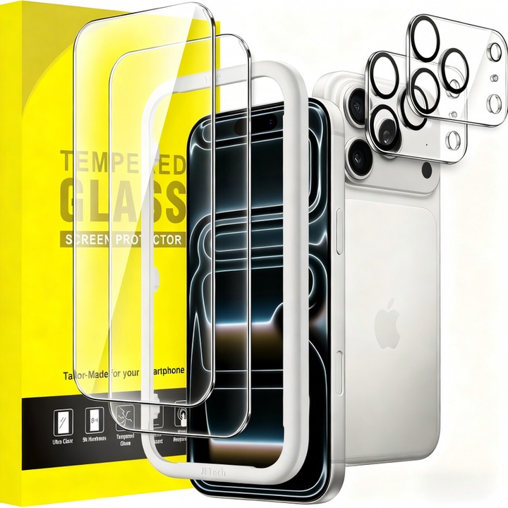 Protector de Ecran Set 3 Bucati pentru iPhone 17 Pro Max 6.9 Inch, Sticla Temperata 9H, Protectie Camera, Instalare Usoara