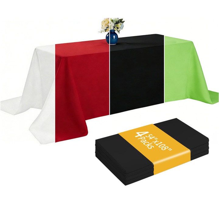 LNTPIP Naltiguri de Masa Disponibile Negre, Set 4 Bucati, Material PBAT, Rectangulare 137x274 cm, Potrivite pentru Mese 180 cm, Rezistente, Ideal pentru Halloween, Petreceri & Adunari