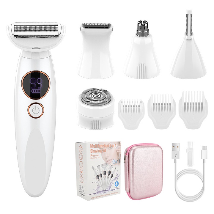 Epilator electric 5-in-1, reincarcabil, portabil, pentru femei, design compact