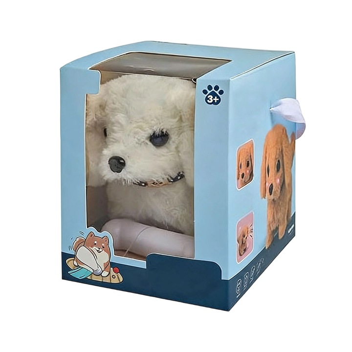 Caine robotic interactiv, jucarie de plus, misca si latra, culoare maro, 30x20cm