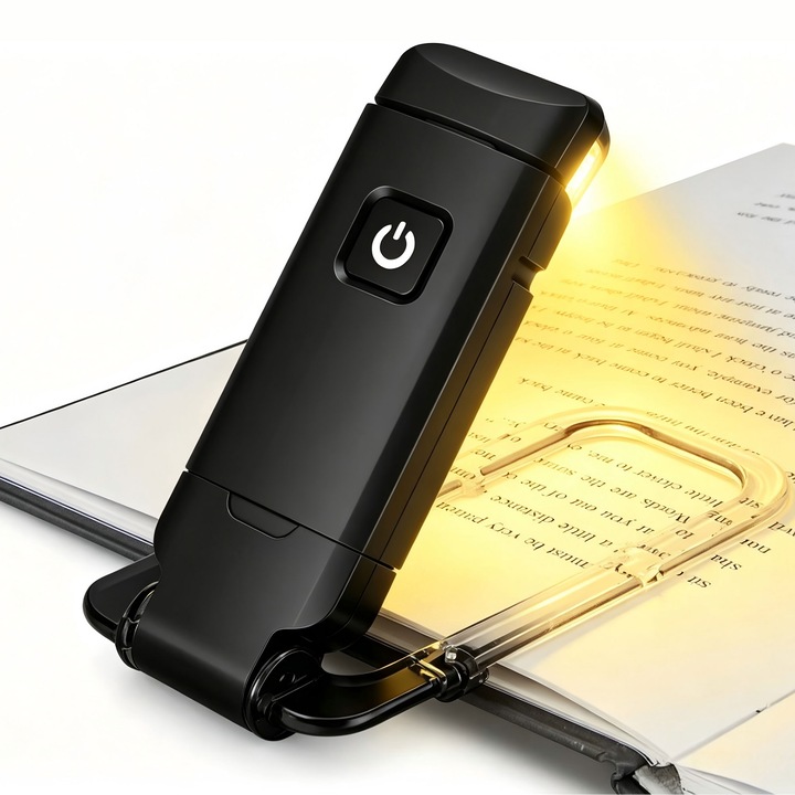 Lampa de citit pliabil, Unghi de iluminare flexibil si moduri de iluminare reglabile, Design compact si usor, Usor de transportat, Incarcare USB, Plastic, 3 trepte intensitate,, neagra