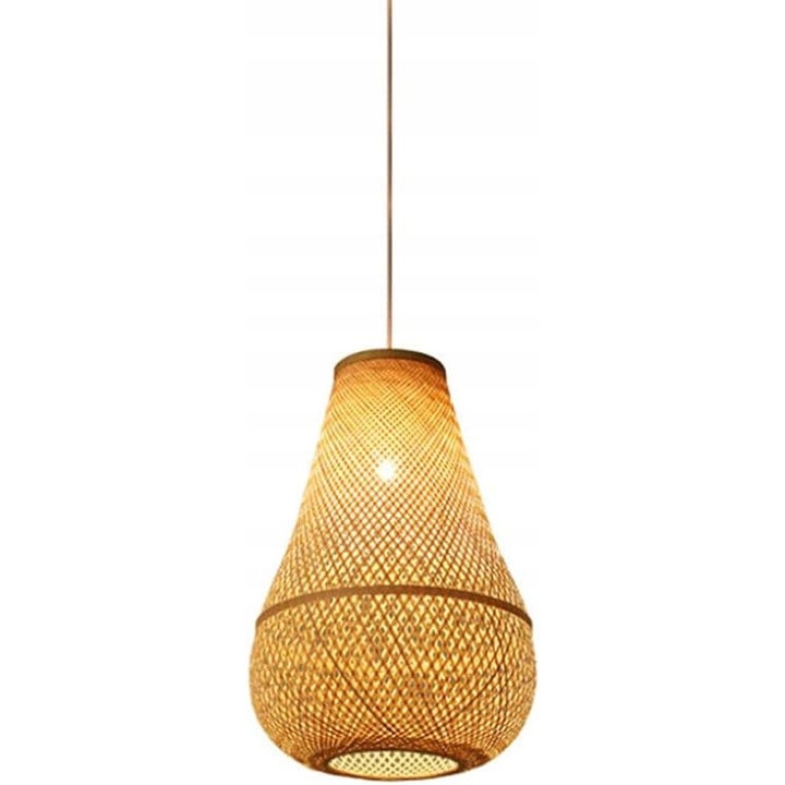 Lustra suspendata Boho stil pendul, rattan, lemn, 1 sursa de lumina E27