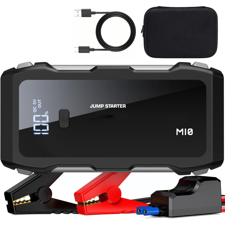 Starter Auto Multifunctional 1000A BUANIERT Sharmeal M10, 12V, Pentru 4L Motor Benzina/2L Diesel, 3 moduri de lumina LED, Power bank auto, Starter Baterie, Jump Starter Booster Portabil, Robot De Pornire Auto