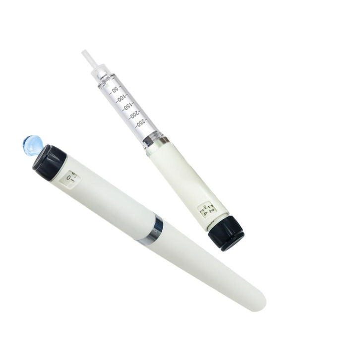 Injector reutilizabil pentru insulina, 3 ml, control dozare 0-60 unitati, fereastra transparenta, metalic