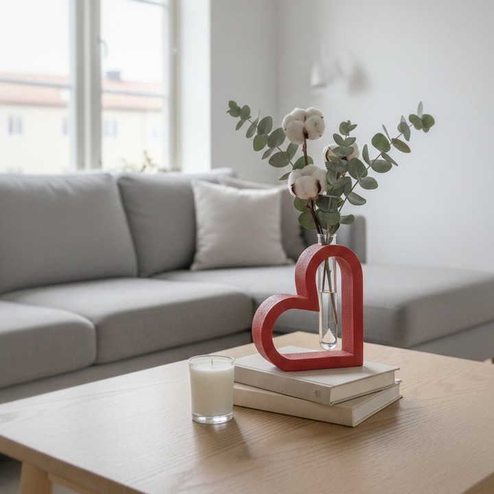 Vază decorativă, design inimă 3D, design minimalist, rosu, 15x20 cm