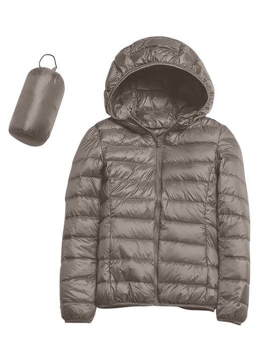 Geaca usoara de dama, pliabila, kaki, din puf