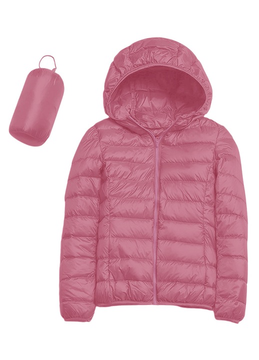 Női kabát, összecsukható pehelykabát, görögdinnye piros, pehely