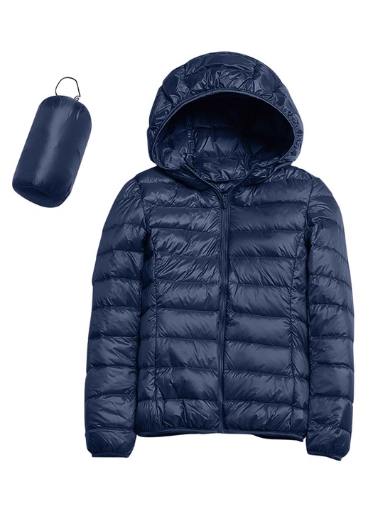 Geaca de puf pentru femei, pliabila, bleumarin, puf