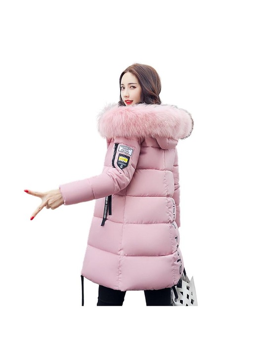 Geaca matlasata dama, lunga, casual, roz, material calduros