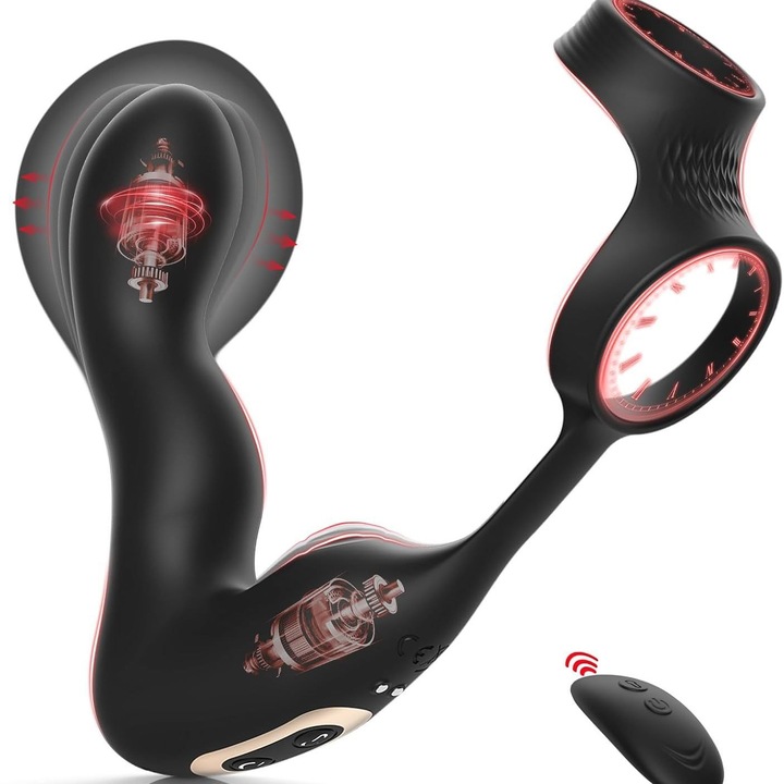 Fibrációs Péniszgyűrű, 4 az 1-ben, 10 Rezgésmód, Vízálló, Szilikon, Fekete