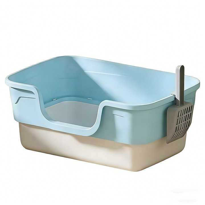 Litiere pentru pisici, set mare, design deschis, 55x37x24cm, 45x31x20cm, albastru