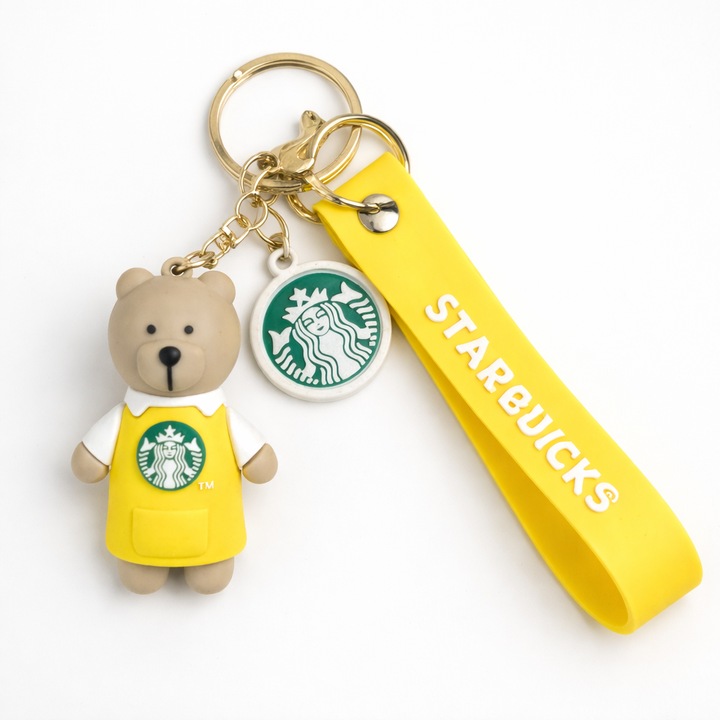 Breloc din Silicon cu Figurina Ursulet si Curea Galbena, Accesoriu Chei si Ghiozdan