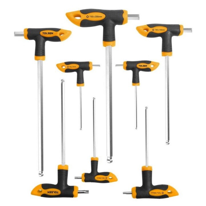Set surubelnite TOLSEN 8 buc, Cr-V, maner in T ergonomic 2 componente, varf cu bila, H2.0x100, H2.5x100, H3.0x100, H4.0x150, H5.0x150, H6.0x200, H8.0x200, H10.0x200mm, pentru lucrari de precizie
