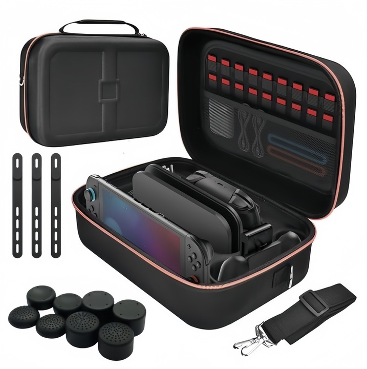 Husa de transport Excitat pentru Switch 2, impermeabilă, cu curea de umăr, neagră, 34.5x26x13.2cm