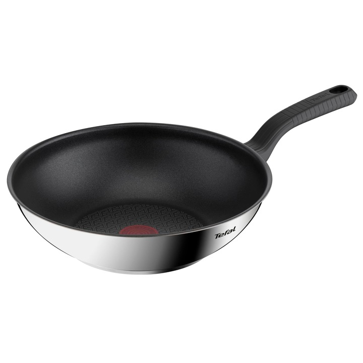 Tefal G7261944 Wok antiaderent Comfort Max din otel inoxidabil, 28 cm, argintiu