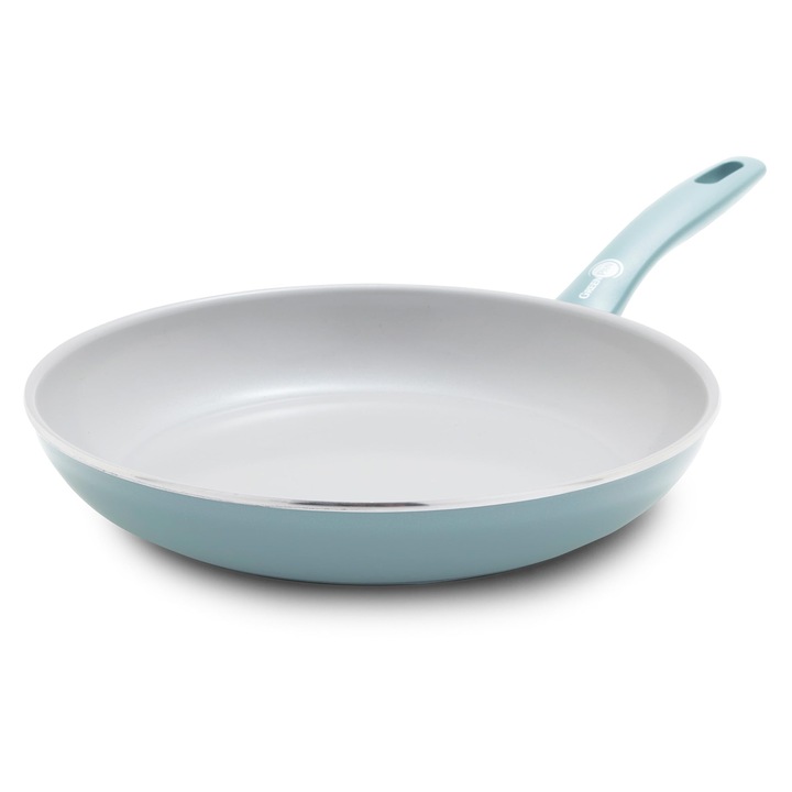 GreenPan Dover 10" Tigaie non-toxica, fara PFAS, ceramica antiaderenta, prajire, prajire, oua, omleta, sigura pentru masina de spalat vase si cuptor, maner rece, usor de turnat albastru