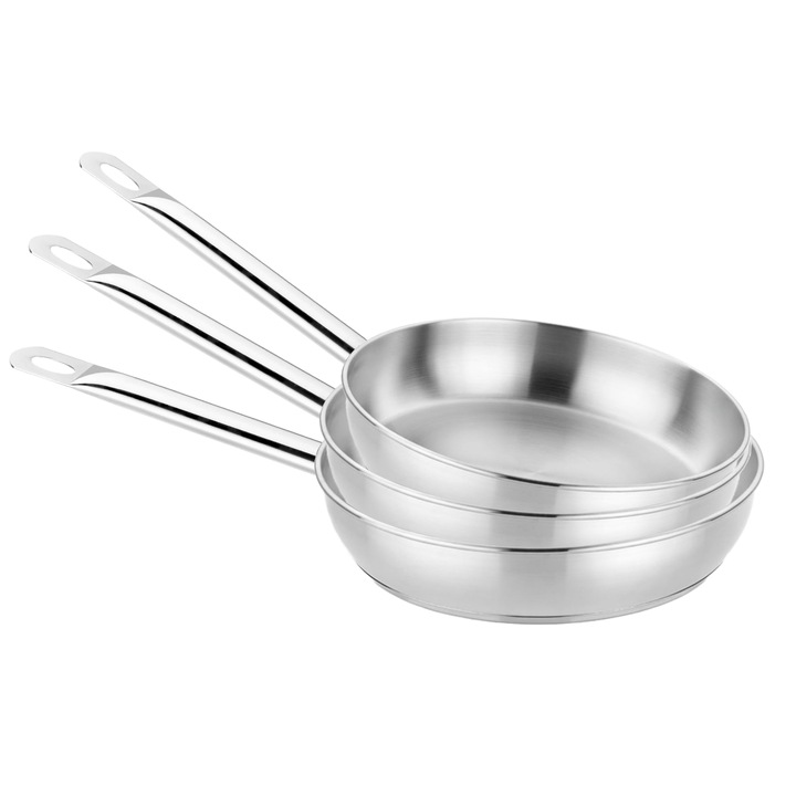 Set de tigaie profesionale de gatit BRA, 8" + 9 "5" + 10 "2", 10 "2" tigaie din otel inoxidabil antiaderent, compatibil cu toate plitele, 100% fara FOA, finisaj periat