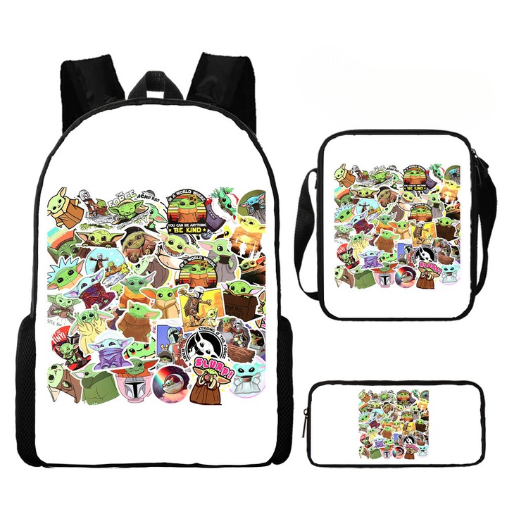 Star Wars Baby Yoda 3 részes iskolatáska szett, nagy hátizsák, crossbody táska, tolltartó, többszínű