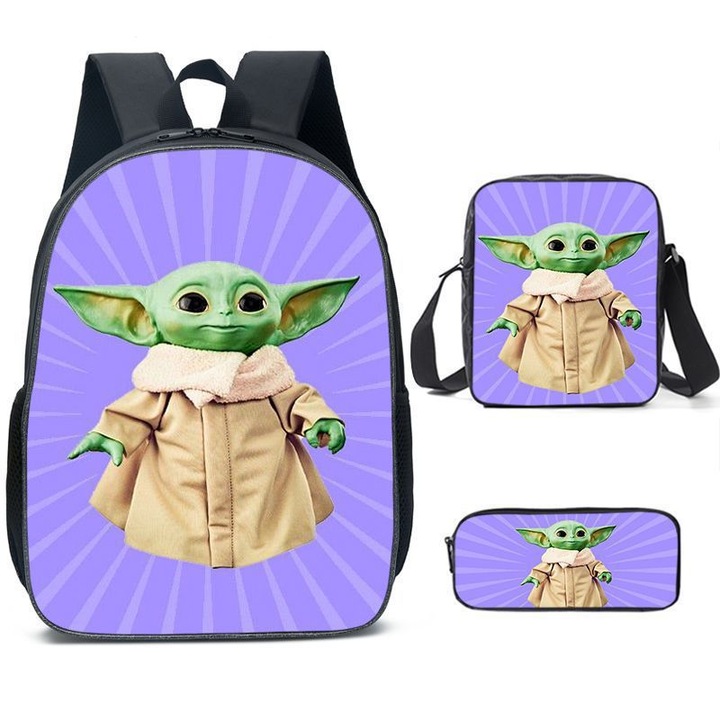 Star Wars Baby Yoda 3 részes iskolatáska szett, nagy hátizsák, válltáska, tolltartó, többszínű
