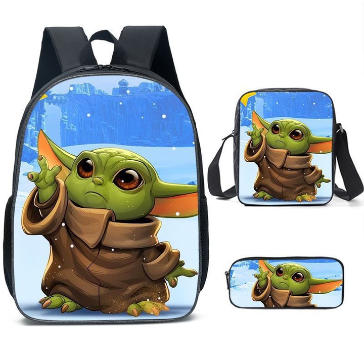 Star Wars Baby Yoda 3 részes iskolatáska szett, nagy hátizsák, crossbody táska, tolltartó, többszínű