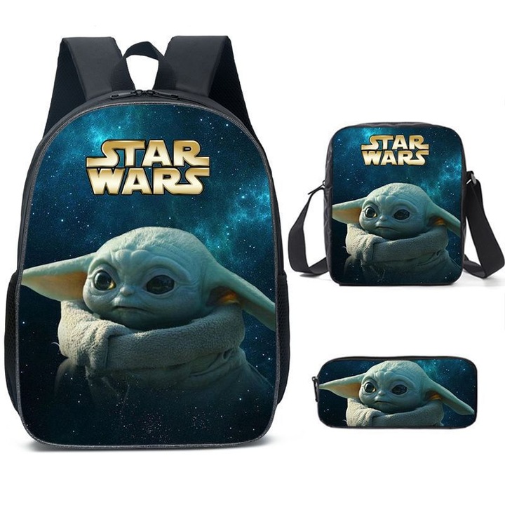 Star Wars Baby Yoda 3 részes iskolatáska szett, nagy hátizsák, crossbody táska, tolltartó, többszínű