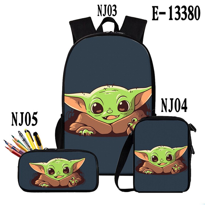 Star Wars Baby Yoda 3 részes iskolatáska szett, nagy hátizsák, crossbody táska, tolltartó, többszínű