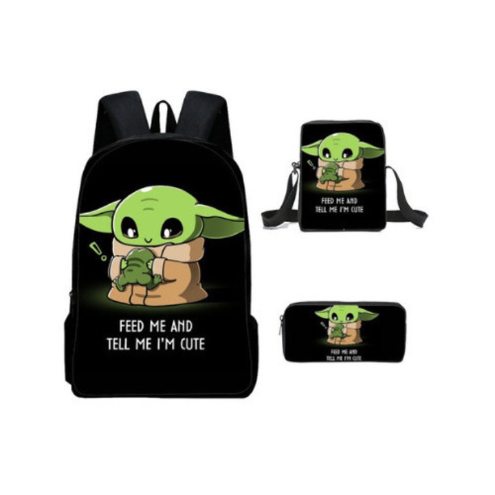 Star Wars Baby Yoda 3 darabos iskolatáska szett, nagy hátizsák, crossbody táska, tolltartó, többszínű, vízálló poliészter anyag