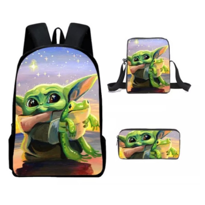 Star Wars Baby Yoda 3 részes iskolatáska szett, nagy hátizsák, válltáska, tolltartó, többszínű