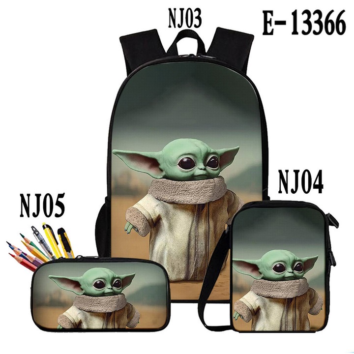 Star Wars Baby Yoda 3 részes iskolatáska szett, nagy hátizsák, crossbody táska, tolltartó, többszínű