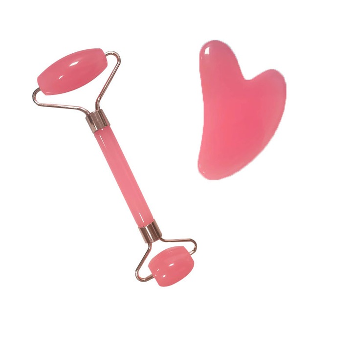 Комплект уред за масаж на лице с двойни ролки и плочи във формата на сърце, масаж за очи, червена кутия