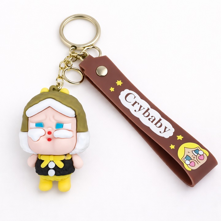 Breloc din Silicon cu Figurina Personaj Copii si Curea Maro „Crybaby”, Accesoriu pentru Chei si Ghiozdan