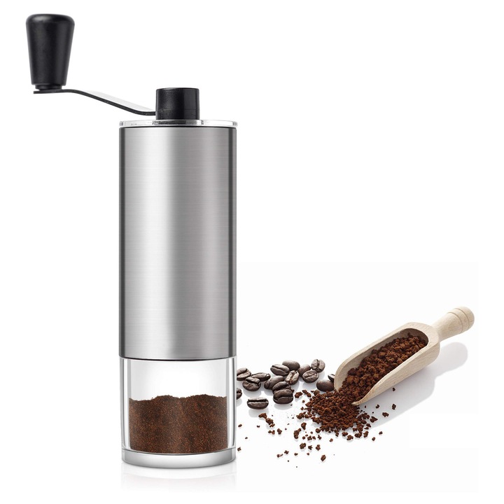 Ръчна кафемелачка с конична керамична мелачка, дръжка от неръждаема стомана, регулируема, преносима