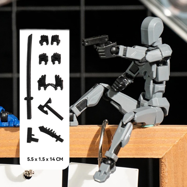 Фигурина Титан 13, 3D отпечатана, мултисъчленена, черно-сив, комплект с 4 оръжия и 3 ръце