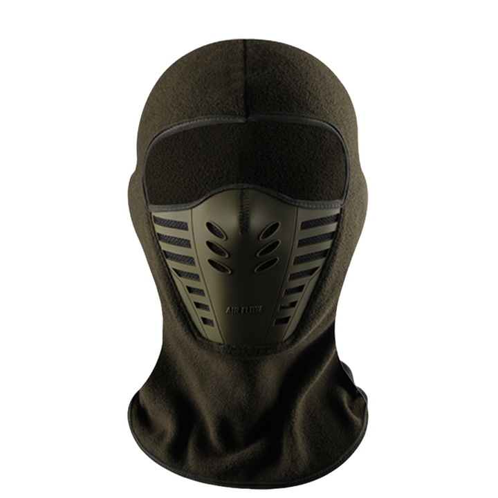 Téli motoros arcmaszk, katonai zöld