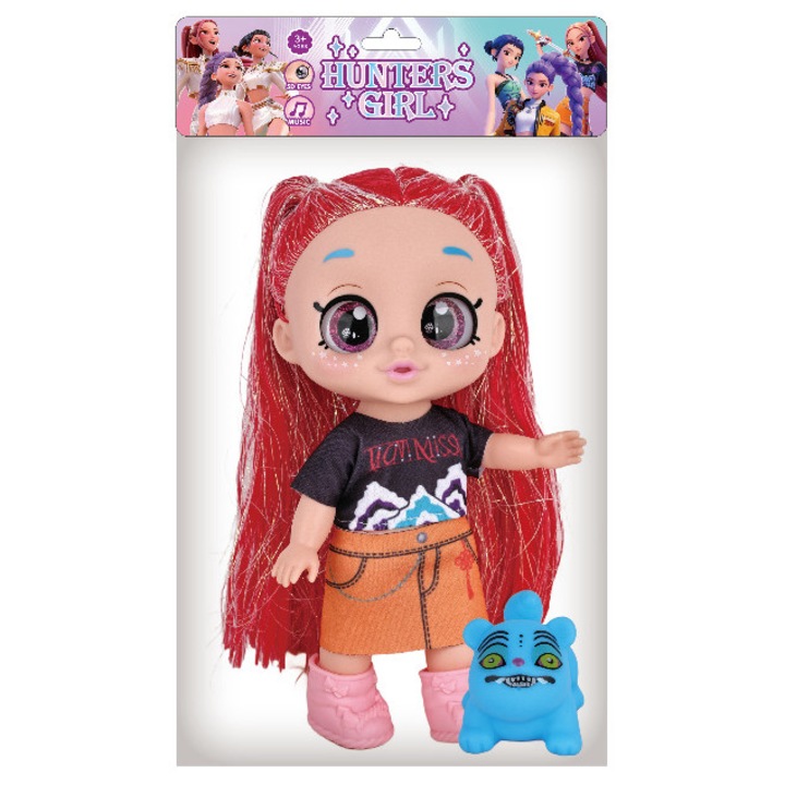 Figurina K-POP Witch Hunter, Tigru Mini cu Par Rosu, Rochie PVC, 26.5cm