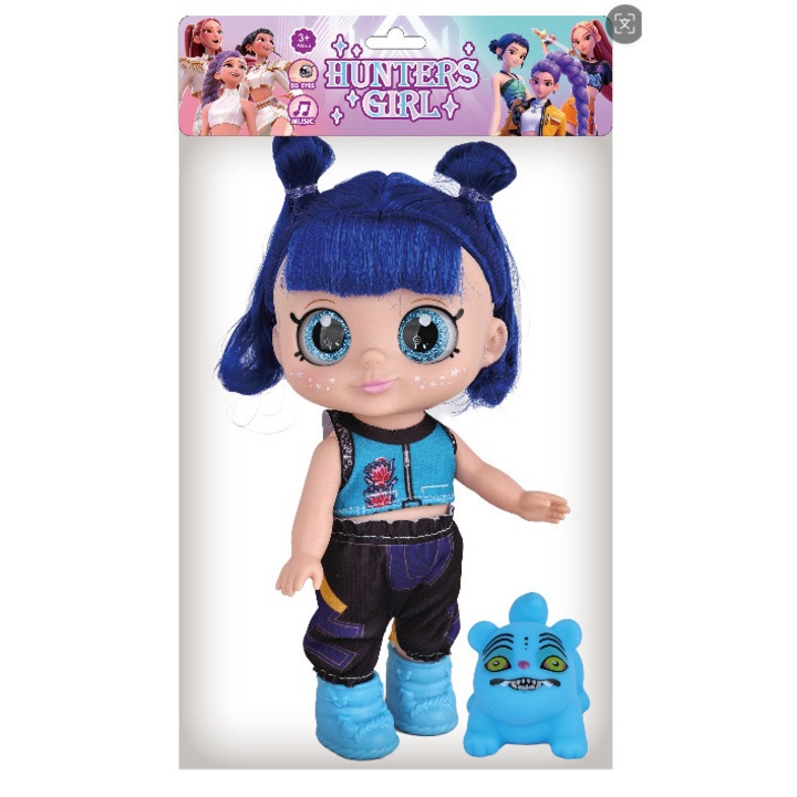 Фигурина K-POP Ловец на Вещици, Синя Коса, Тематична Музика, 18см, Комплект с Мини Тигър