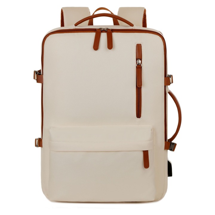 Rucsac de calatorie, compatibil cu laptop, curea ajustabila, poliester premium, alb, 45x31x10 cm