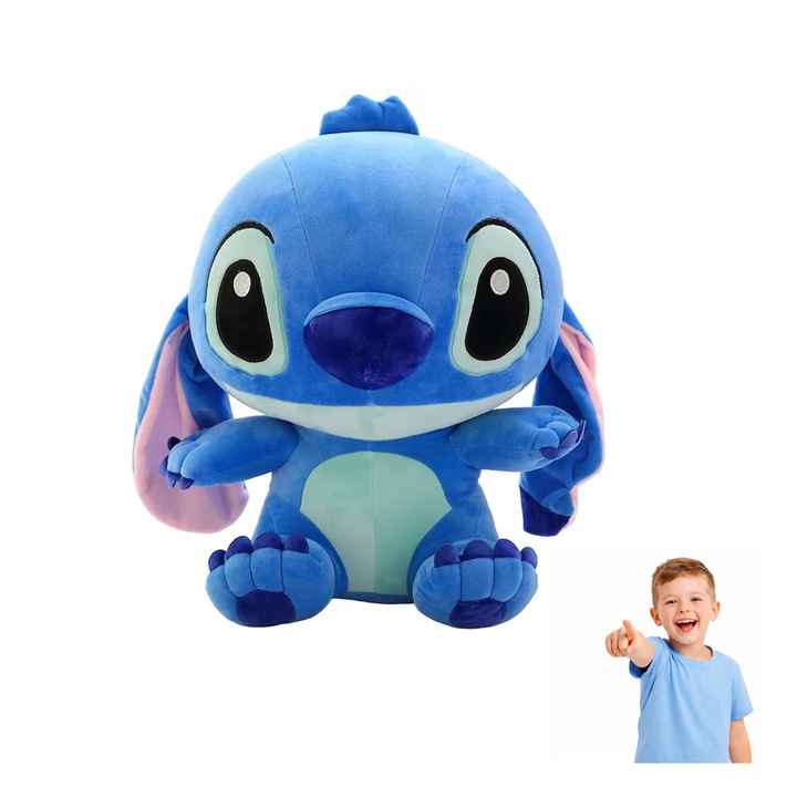 Mascota de plus Stitch Impact Vision®, personaj din desenele animate Lilo si Stitch, 30 cm, Albastru