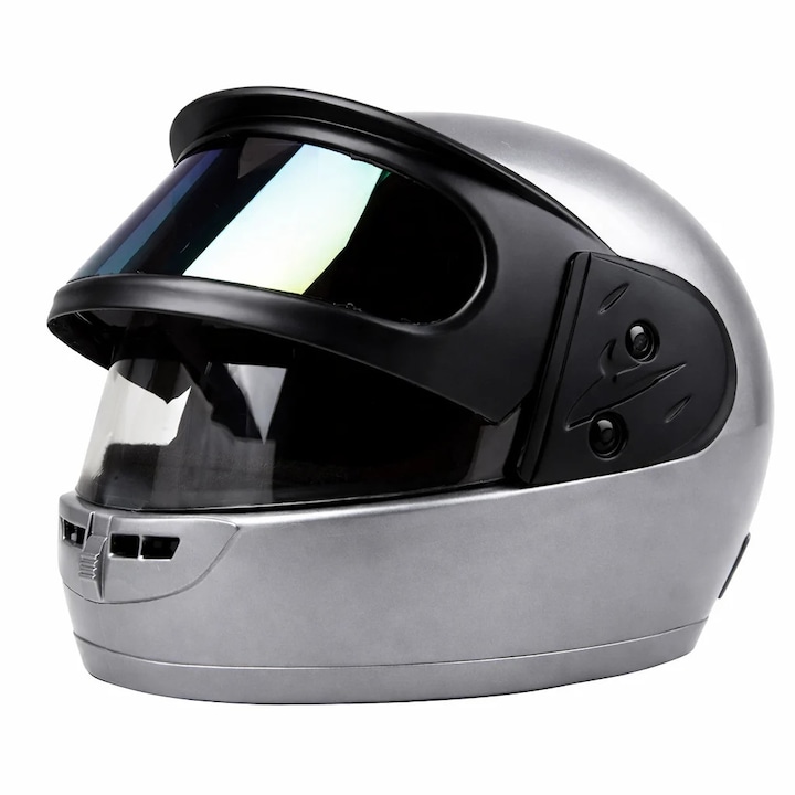 Casca Moto/Scuter Full Face FIXATO, Viziera Dubla, Marime Universala 59-62cm, Gri