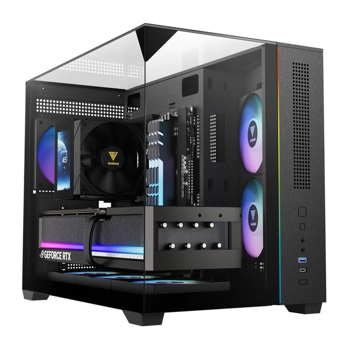 Carcasă computer Gamdias Case mATX - ATLAS M3M - A-RGB, USB-C GAMDIAS-ATLAS-M3M-BK