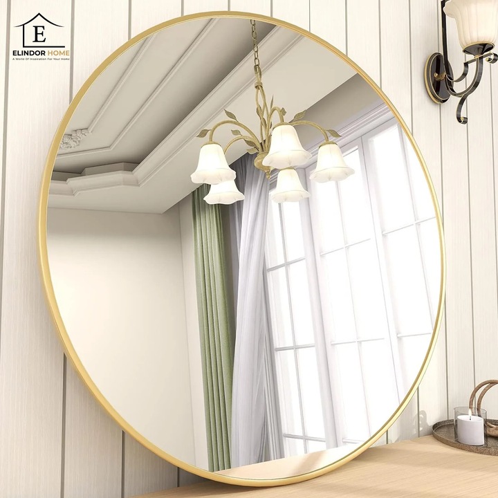 Oglinda Rotunda 70 cm Rama Aurie Elindor® Decorativa, Moderna si Eleganta, Reflexie HD, Sticla fara Distorsiuni, Ideala pentru Dormitor, Living, Birou, Dressing, Hol