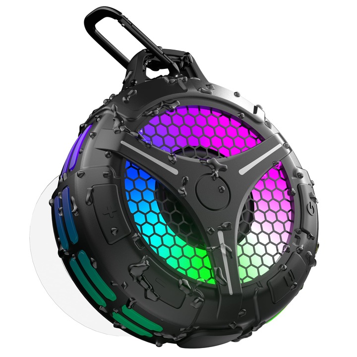 Difuzor Bluetooth Ortizan Dus, Cutie muzicala Bluetooth 5.3 Dus, IPX7 Impermeabil 6 Lumini RGB Sunet stereo 20H Sunet cristal 15W & Bas profund Functie hands-free pentru cadouri de camping pe plaja