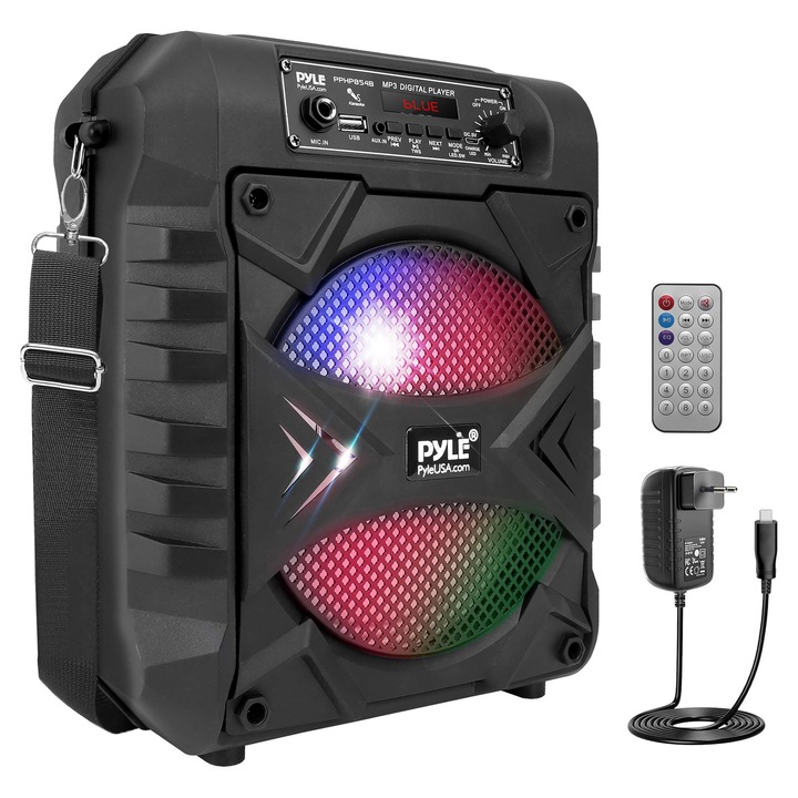 Pyle Party Box, Difuzor Bluetooth mare, sistem PA, cutie muzicala, cutie karaoke, 300 W, subwoofer de 8 inchi, cutii muzicale portabile cu baterie reincarcabila, cutie Bluetooth cu lumini de petrecere, MP3/USB, radio FM