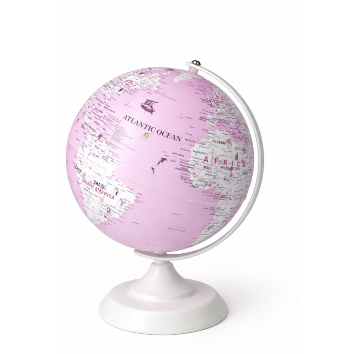 Образователен глобус, за училище и офис, политическа карта, диаметър 20 x см, розов