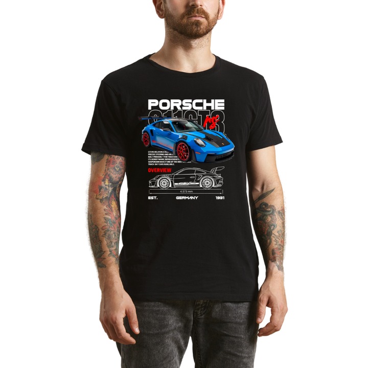 Tricou barbati Porsche negru, pentru pasionatii de masini Porsche, marimea S