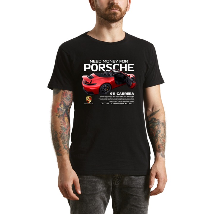 Tricou barbati Porsche negru, pentru pasionatii de masini Porsche, marimea M