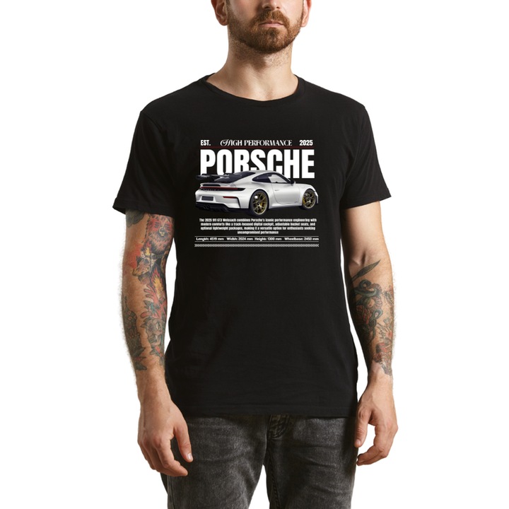 Tricou barbati Porsche negru, pentru pasionatii de masini Porsche, marimea S