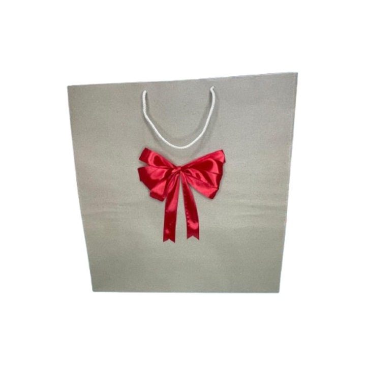 Punga cadou - kraft/natur cu funda rosie - set 5 buc - 39X42X16 - tip ORH 2XL